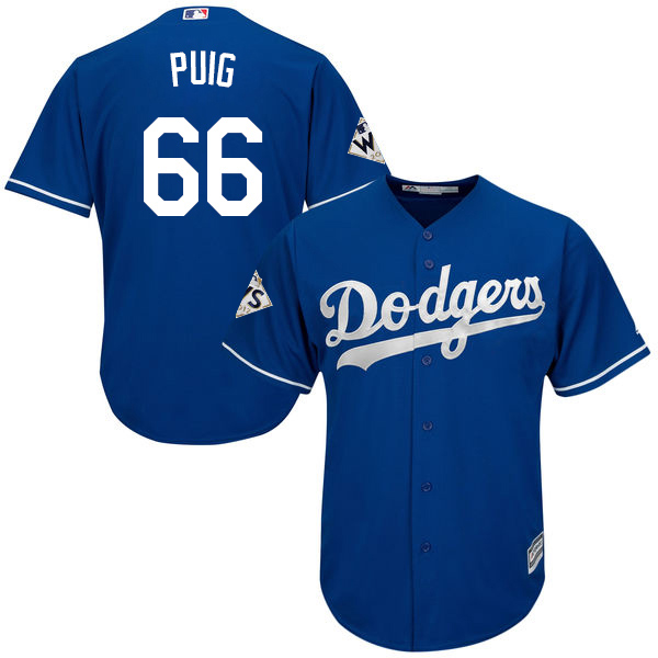 Dodgers #66 Yasiel Puig Blue New Cool Base World Series Bound Stitched MLB Jersey